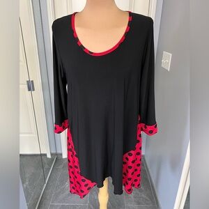 Vtg Sole Dione Studio Black & Red Polka Dot Stretch Tunic Top Minnie Lady Bug